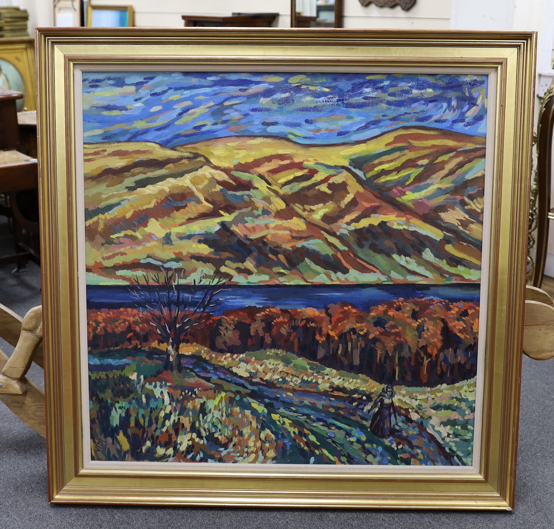Jim McCluskey (Contemporary), oil on canvas, 'Highland Autumn II', signed, 92 x 92cm